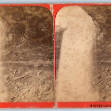 c1880s Minnehaha Falls, Minn. Chase Waterfall Cave MN Real Photo Stereo Card V16 picture