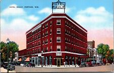 Vtg Portage Wisconsin WI Hotel Raulf 1940s Old Linen View Postcard picture