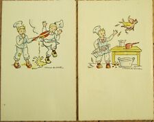 Menu Blank 1930s French Pair, Young Chefs Cooking, Artist Signed picture