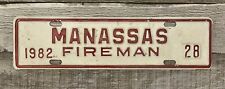 1982 Manassas Virginia Fireman License Plate Town Tag Topper Retro Firefighter picture