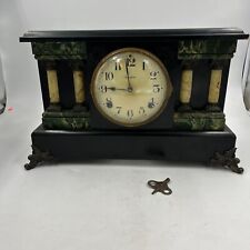 E. Ingraham Co. Antique Mantel Green Faux Marble Clock w/ Key For Parts/Repair picture