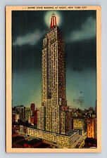 1940 Empire State Building at Night NYC World's Fair Cancel New York NY Postcard picture