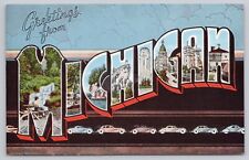 Michigan, Large Letter Greetings, Old Cars, Vintage Postcard picture