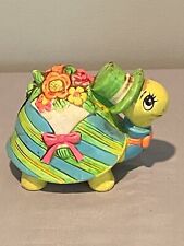 Vintage Holiday Fair Turtle Piggy Coin Bank Neon Green Colors Anthropomorphic picture