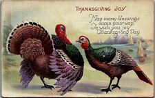 c1915 THANKSGIVING JOY TURKEYS WHEAT FIELDS UNPOSTED COLORFUL POSTCARD 34-79 picture