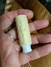 1940s CHEN YU Lipstick-Embossed Asian Figural Flowers-Ivory Celluloid Vtg Tube picture
