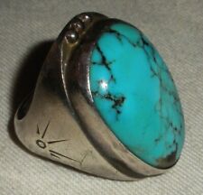 VINTAGE NAVAJO HUGE TURQUOISE STERLING SILVER RING SIZE 10.5 vafo picture