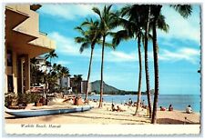 1972 Waikiki Beach Hawaii HI, Sand Surf And Palm Trees View Vintage Postcard picture