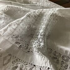 Antique Hand Drawnwork Pulled Thread Embroidery Linen Topper 40” X 43” Stunning picture