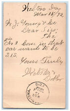 1892 WJ Young & Co. Webster Dobler Clinton IA Welton Iowa IA Postal Card picture