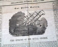 HMS ROYAL GEORGE Ship of the Line Revolutionary War Sinking PRINT 1849 Newspaper picture