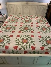 BIG Antique Appliqué Whig Rose Pattern Handmade Hand Quilted Quilt 96
