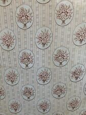 Beautiful Antique French 1930s Palest Pink Flower Baskets Stripes Cotton Fabric picture