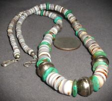 INCREDIBLE OLD, SANTO DOMINGO NECKLACE, STERLING SILVER BENCH BEADS & TURQUOISE picture
