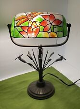 ￼ Dragonfly Table Lamp Antique Style Stained Glass Look With Half Cylinder Shade picture