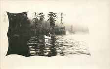 RPPC Masked VIgnette Postcard Man in Canoe, Chatcolet Lake ID Benewah Co. 1920s picture
