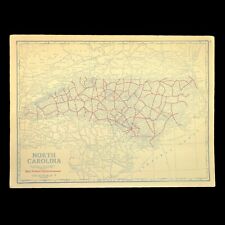 Vintage NORTH CAROLINA Map Highway Auto Trails Original Charlotte Winston Salem picture