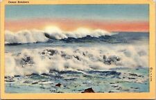 Ocean Breakers Linen Postcard PM Avon By Sea NJ Cancel WOB Note VTG Vintage 1c picture