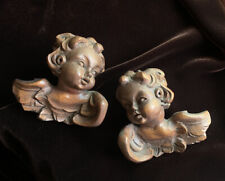 Antique European carved wood cherubs wall hanging decor picture