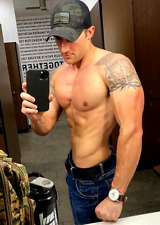 Shirtless Muscular Masculine Male Gym Hunk Tattooed Alpha Jock PHOTO 4X6 E1760 picture