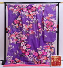 Uchikake Kimono  Yuzen Artist Akira Akiyama Brand Purple Pink Floral  Gorgeous C picture