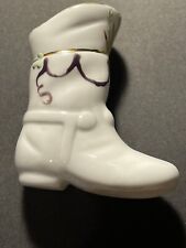 Vintage White Porcelain Miniature Shoe Western Cowboy Boot picture
