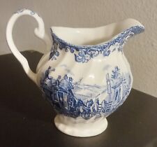 Vintage Johnson Brothers Coaching Scenes Creamer Pitcher Blue & White - Repaired picture