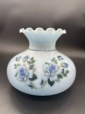 Vintage GWTW Iridescent Blue Glass Hurricane Lamp Shade Blue Roses 7” Fitter picture