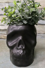 Matte Black Ceramic Day Of The Dead Ghastly Skull Planter Bowl Pot Figurine picture