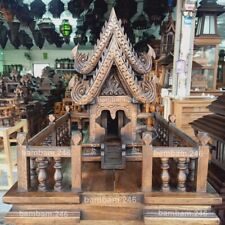 Set of Large Thai Spirit House + Stand Teak Wood Wooden Buddha Amulet Worship He picture