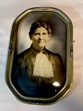 Vintage Curved Convex Bubble Glass Picture Of Lady  Wooden Frame 17”X 11 picture