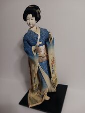 Vintage Japanese Geisha 17” Doll In Kimono, On a Wood Base picture