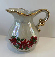 Iridescent Poinsettia Ceramic Holiday Pitcher Vintage picture