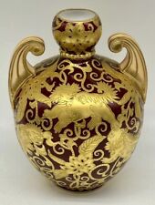 Victorian 1880’s Royal Crown Derby Vase Red Ground with Raised Gold Foo Dogs 7”H picture