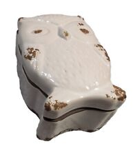 Rare Ceramic Owl Trinket Box STONEBRIAR Worn White 4