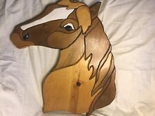 Unique Carved Wood Horse Head American Primitive Folk Art Wall Decor 17” T 12”W picture