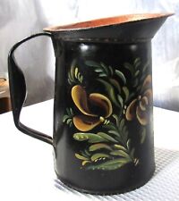 Antique Hand Painted Tole Tinware Folk Art Decorative Floral Pitcher picture
