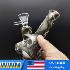 4.7inch Silicone Water Pipe Smoking Bong Skull Printed Hookah Bubbler W/ Bowl US picture