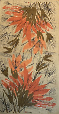 Vintage Vera Neumann Linen Kitchen Tea Towel Autumnal Flowers  picture