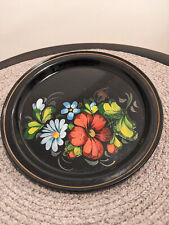 Vintage Zhostovo Russian Folk Art Painting Black Toleware Tray picture