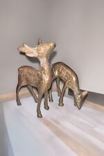 Vintage Brass Deer Figurine Statues Buck & Doe Christmas Reindeer LOT SET OF 2 picture