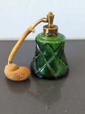 Vintage  I. W. Rice Green Diamond Cut Glass Topped Perfume Bottle atomizer  K14 picture