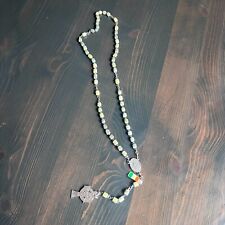Vintage Rosary Made in Ireland Carved Green Shamrock Beads St Patrick Medallion picture