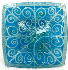 MCM Higgins Large Glass Serving Square Dish - Turquoise Swirl Pattern (As Is) picture