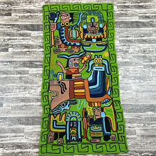 South American Folk Art Wall Hanging Embroidered Tapestry Tribal Vibrant Green picture