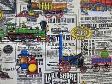 Vintage New RAILROAD / TRAIN / LOCOMOTIVE Newspaper Print FABRIC  2  1/2 yards  picture