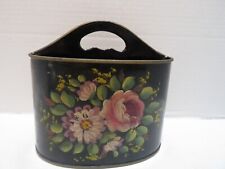 VTG HAND PAINTED TOLE DIVIDED LETTER HOLDER W/HANDLE picture