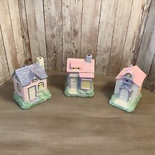 Hopalong Hollow 3 Piece Easter Village Set Hand Painted Houses Pastel Color picture