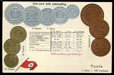 TUNISIA Postcard 1910s Embossed Gilded Coins Flag picture