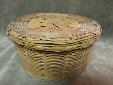 Circa 1920's Handmade in Mexico Sewing Basket Box Hand Woven Natural color picture